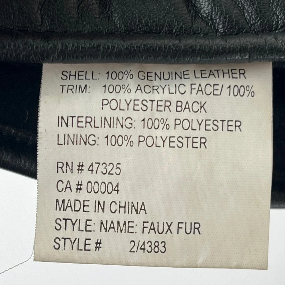 Kombi Womens Small Black Leather Grey Faux Fur Mittens Winter Gloves‎